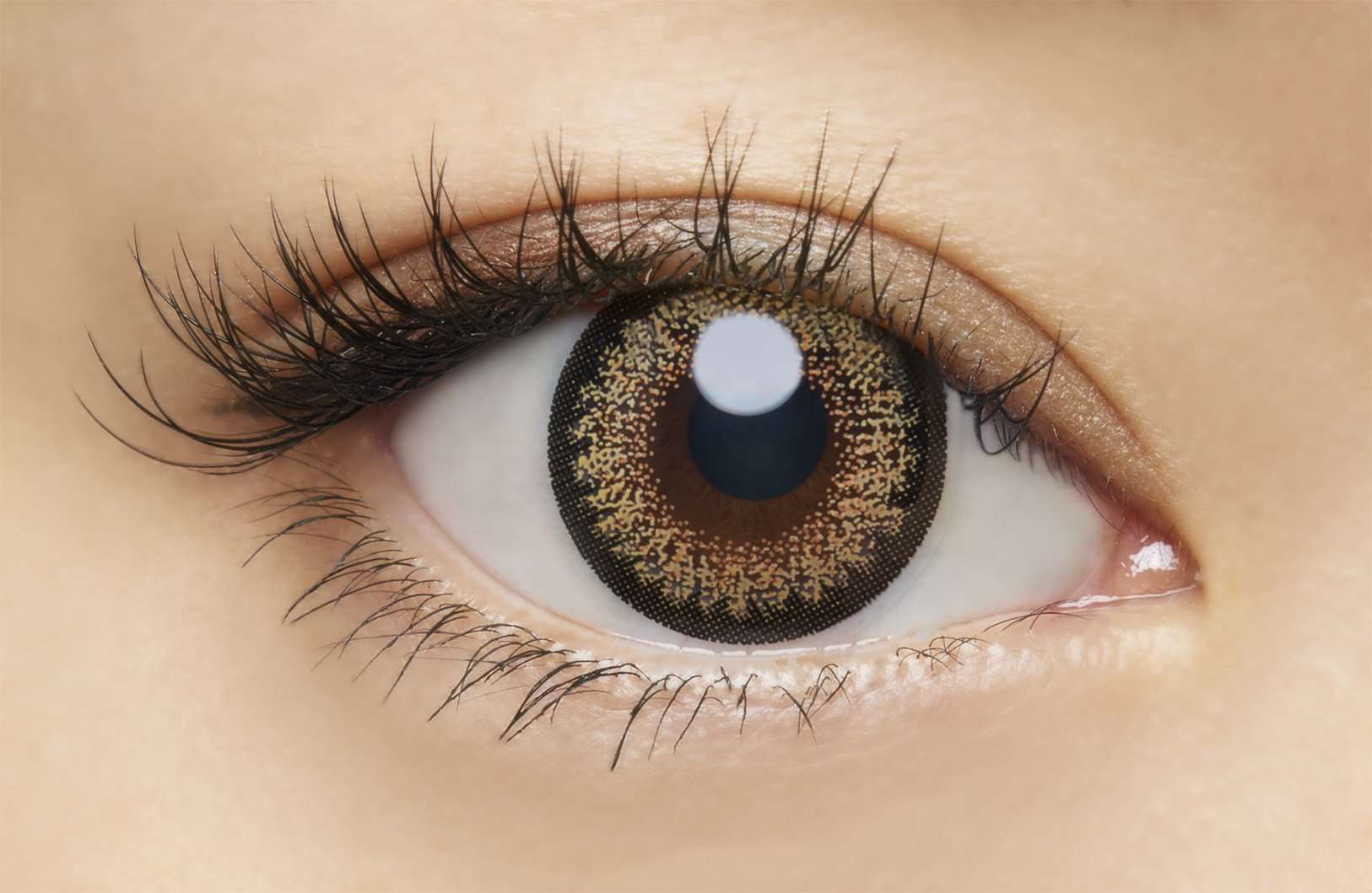 カラーコンタクトレンズ、loveil シルキーベージュ | 1dayを装用した状態の目のアップ画像