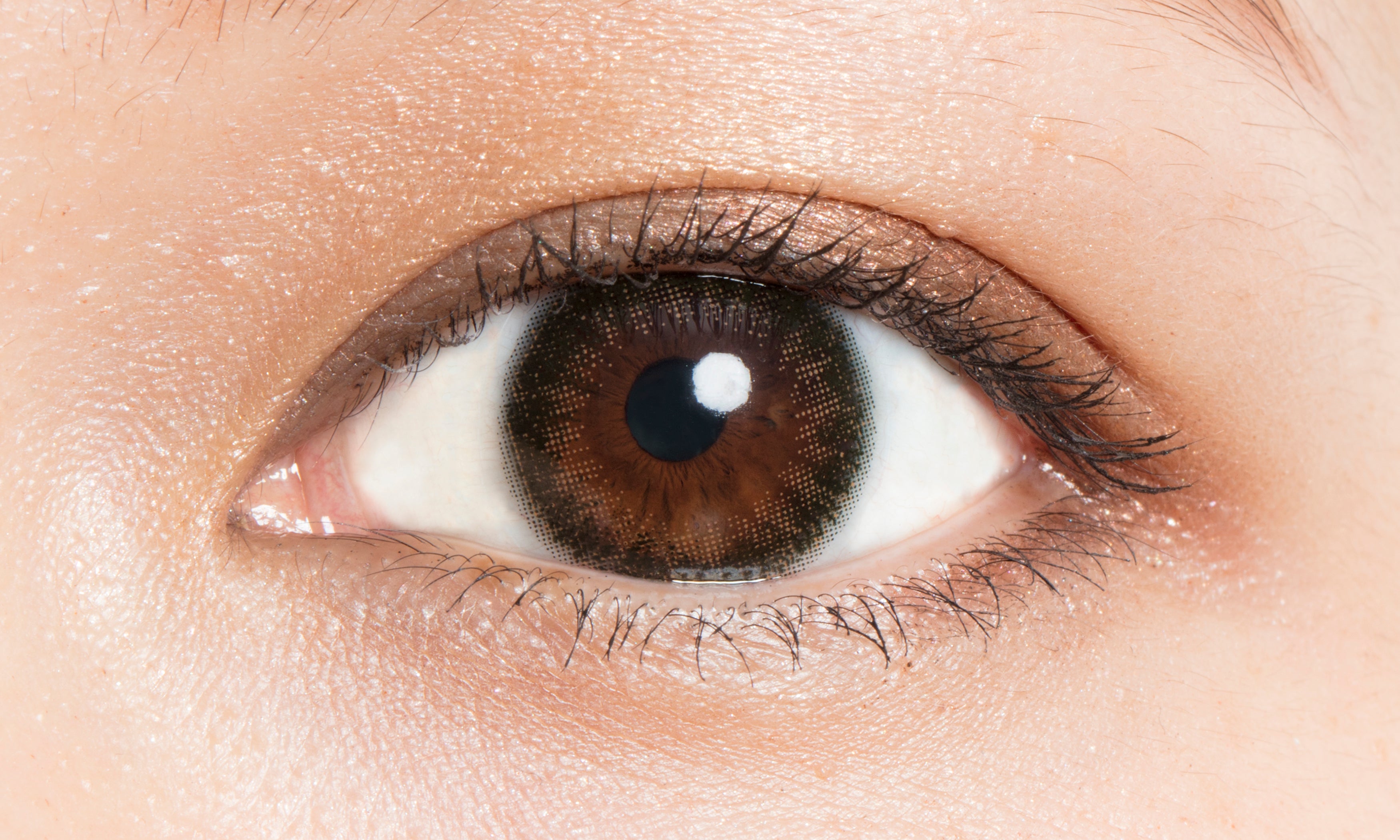 カラーコンタクトレンズ、LuMia ブルネットオリーブ | 1dayを装用した状態の目のアップ画像