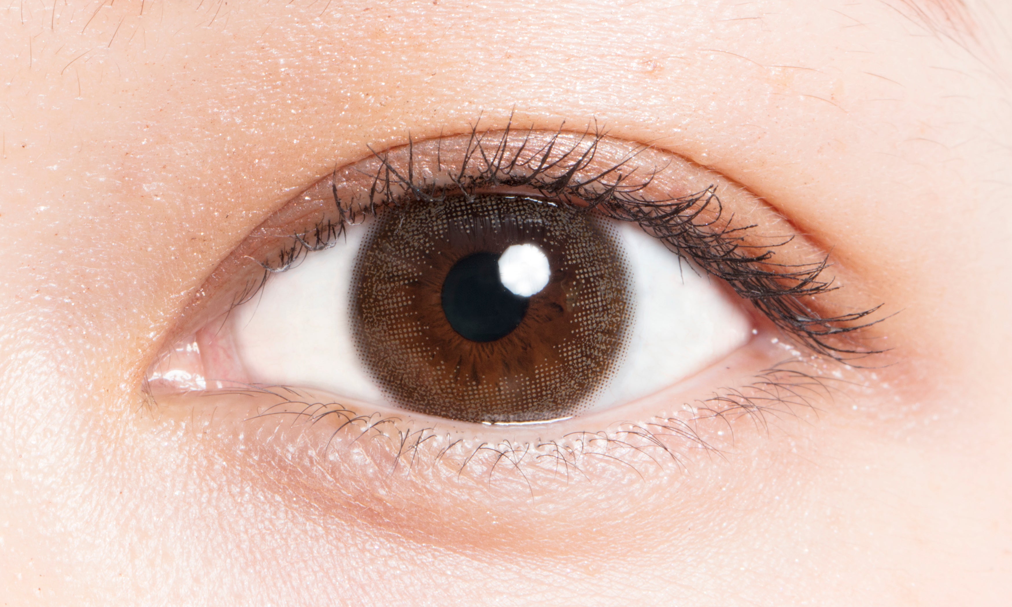 カラーコンタクトレンズ、LuMia クォーツブラウン UV | 2weekを装用した状態の目のアップ画像