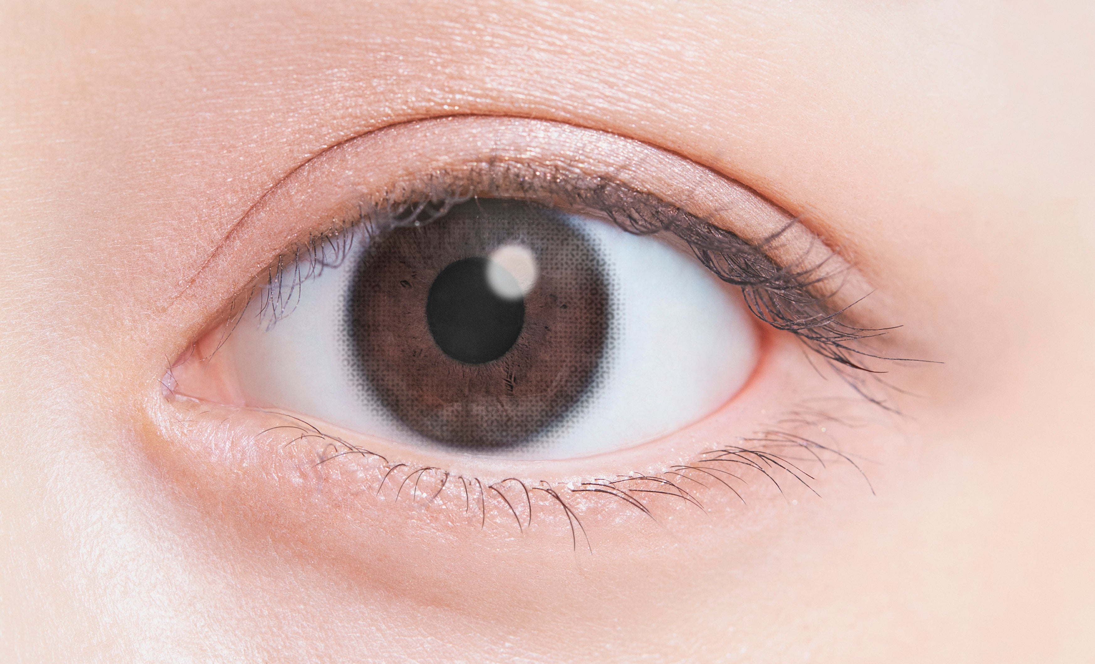 カラーコンタクトレンズ、ふわナチュラル ふわグレー | 1dayを装用した状態の目のアップ画像
