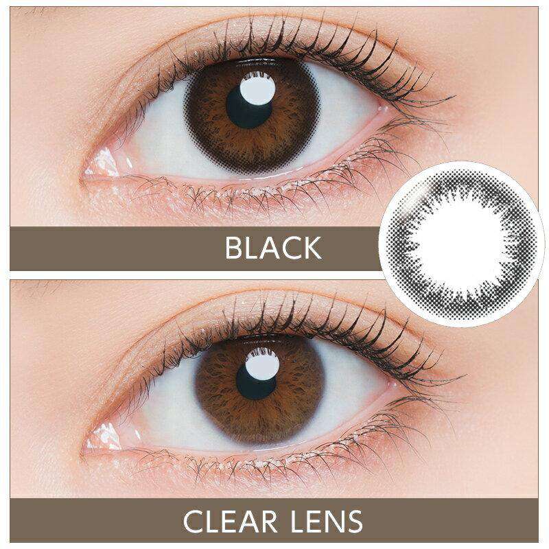 カラーコンタクトレンズ、ARTIRAL UV＆Moist ブラック | 1day 30枚入を装用した状態の目のアップ画像
