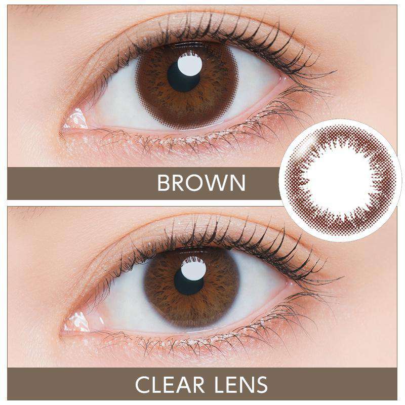 カラーコンタクトレンズ、ARTIRAL UV＆Moist ブラウン | 1day 10枚入を装用した状態の目のアップ画像