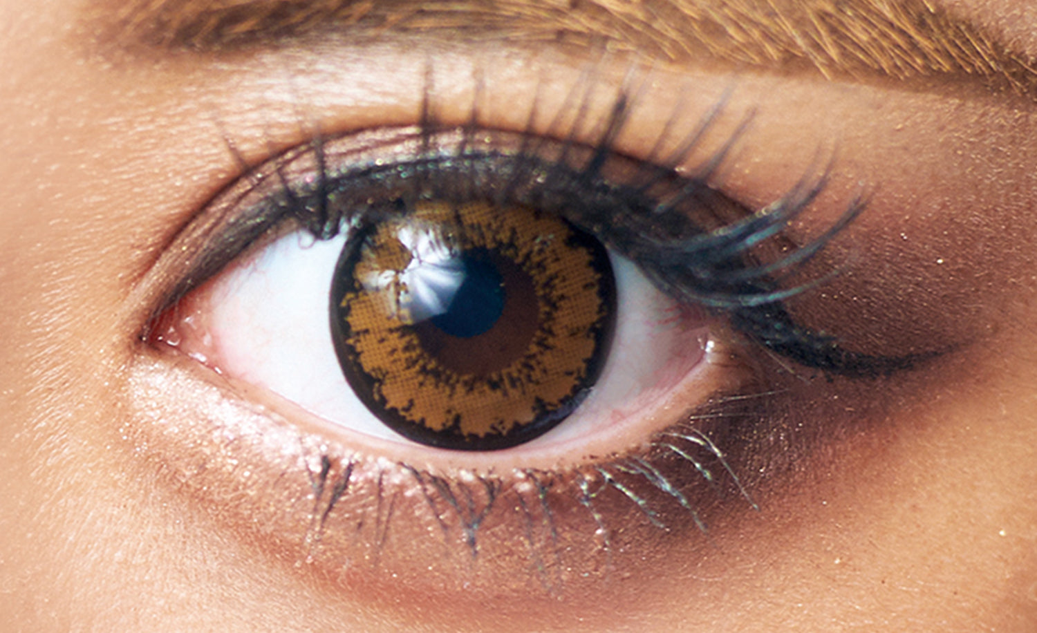 カラーコンタクトレンズ、EYEMAZING ココナッツブラウン | 1dayを装用した状態の目のアップ画像