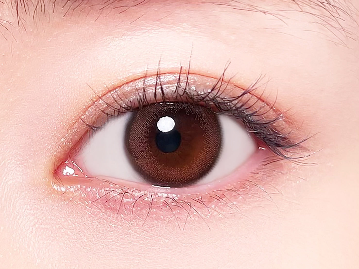 カラーコンタクトレンズ、BELTA ピンクブラウン | 2weekを装用した状態の目のアップ画像