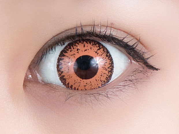 カラーコンタクトレンズ、Perfect 1day 黄昏オレンジ | 1dayを装用した状態の目のアップ画像